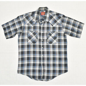 Plains Men's Pearl Snap Shirt Plaid Cotton Blend Black Size M Western Wear